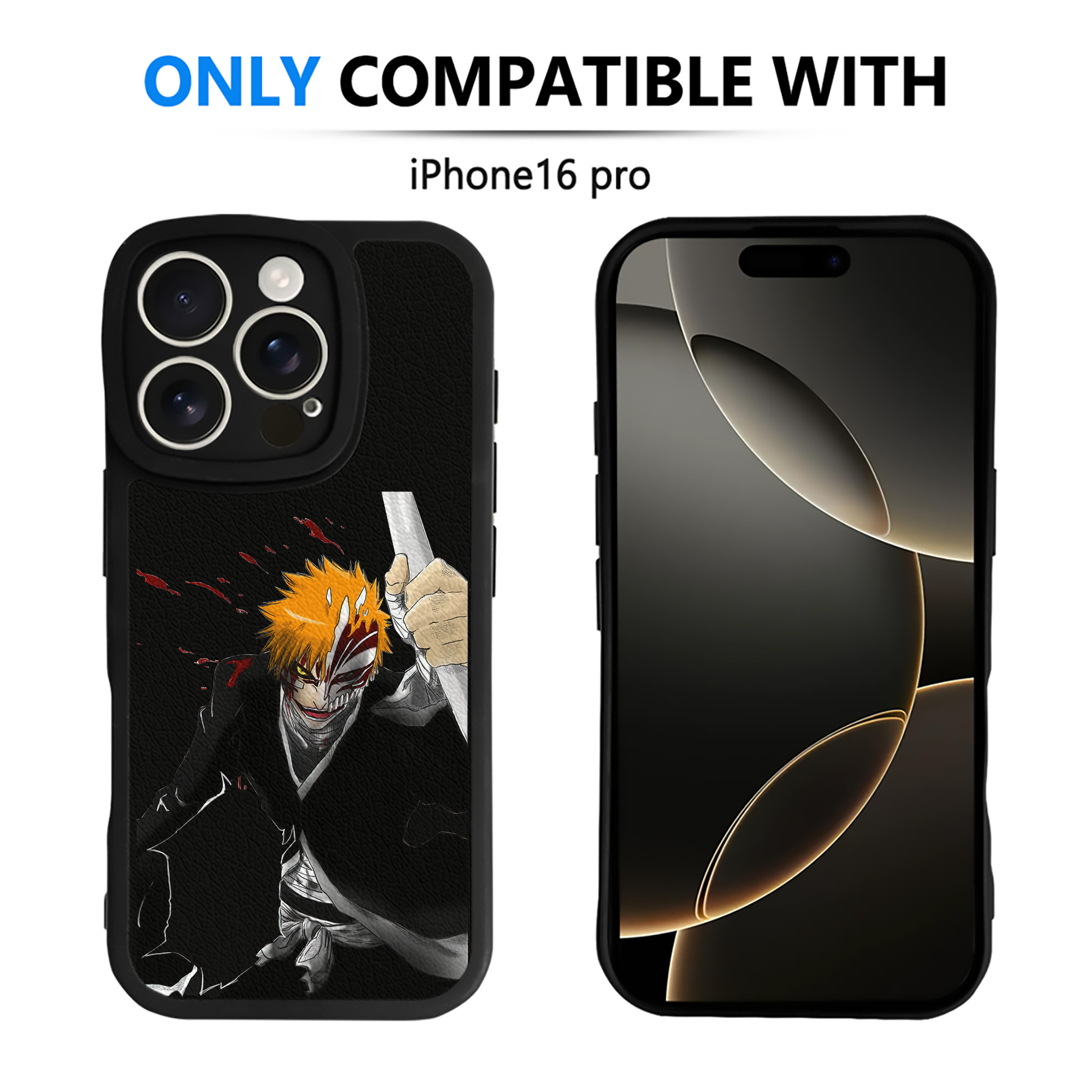（画像用） ブリーチ 黒崎一護（くろさき いちご）BLEACH Kurosaki Ichigo 【iPhone 16シリーズ対応】シリコンスマホケース（レザー調） 材質：シリコン